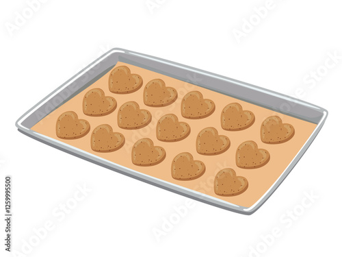 Heart shaped cookies on a baking sheet. Cartoon vector illustration.