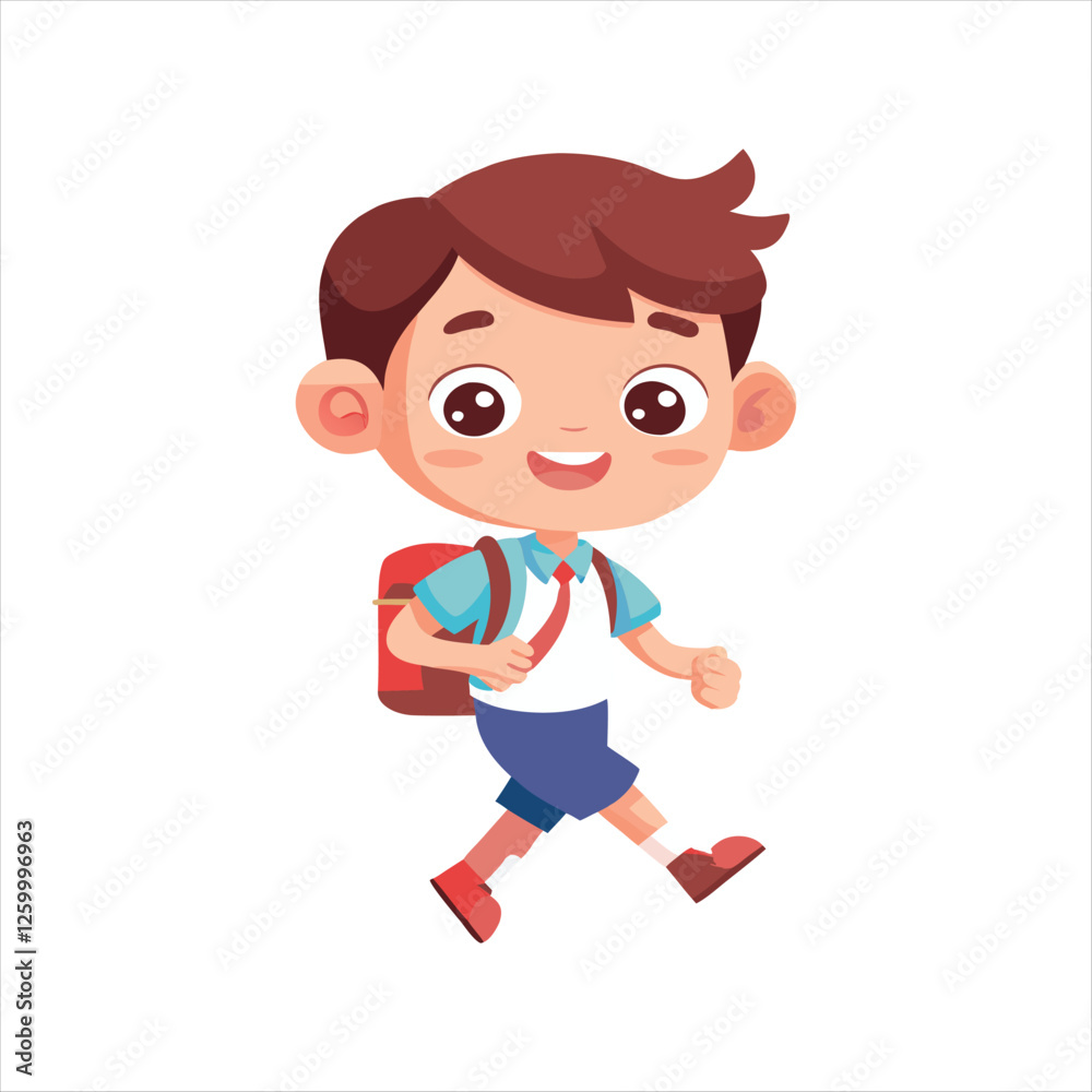 School Kid happily Going Their School Vector School Kid happily Going Their School Vector