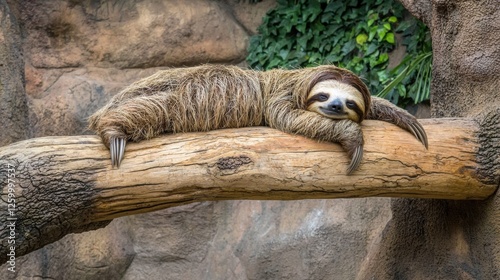 Sloth relaxing on a branch zoo animal photography natural habitat close-up wildlife conservation