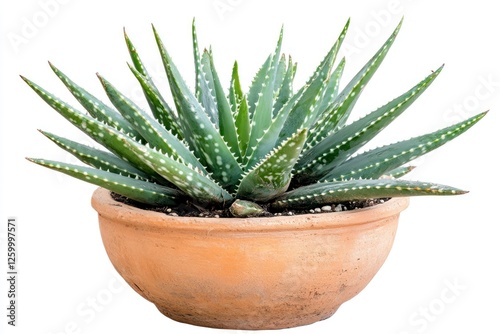 Aloe vera plant with thick spiky leaves in a terracotta pot brightening a modern interior with natural light