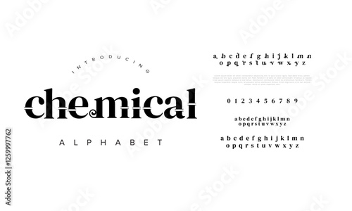 Chemical typography beauty fashion elegant minimalist serif italic fonts decorative wedding vintage retro logos. Minimal luxury font alphabet logo. Vector illustration