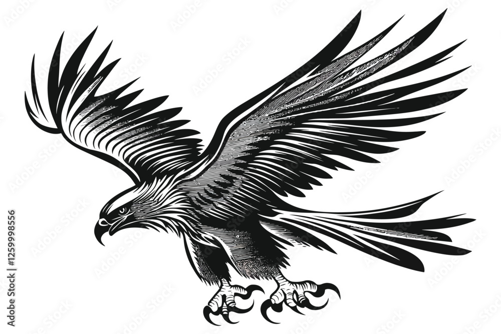 Fototapeta premium Majestic Eagle in Flight with Powerful Wings and Sharp Talons in Black and White