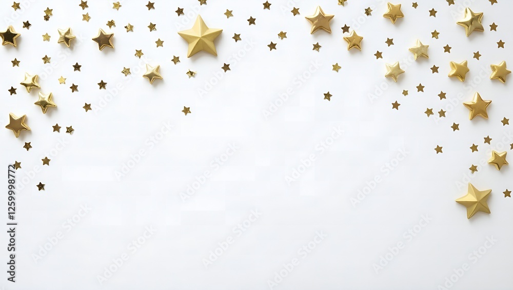 Obraz premium Elegant gold confetti border on a white background creating a luxurious and festive abstract design perfect for celebrations and special occasions.