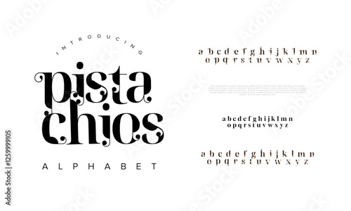 Pistachios typography beauty fashion elegant minimalist serif italic fonts decorative wedding vintage retro logos. Minimal luxury font alphabet logo. Vector illustration