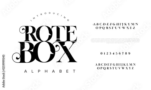 Rotebox typography beauty fashion elegant minimalist serif italic fonts decorative wedding vintage retro logos. Minimal luxury font alphabet logo. Vector illustration