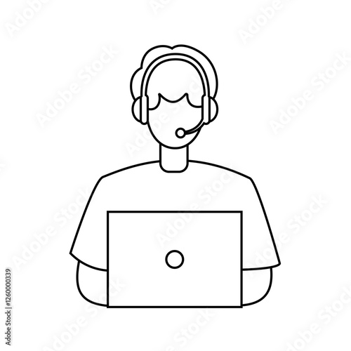 Man working on laptop. Employee, blogger, consultant, freelancer. Vector illustration on isolated white background.