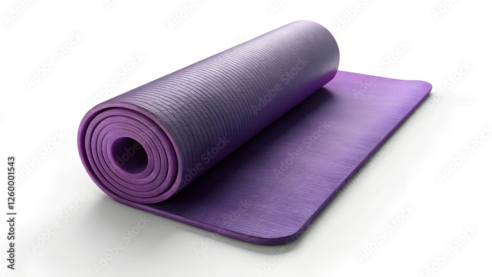 Obraz premium a yoga mat with a velvet texture, gradient purple design, and elastic strap on white a white background