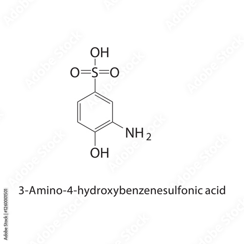 3-Amino-4-hydroxybenzenesulfonic acid skeletal structure.Sulfonic acid compound schematic illustration. Simple diagram, chemical structure.