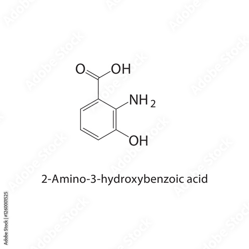 2-Amino-3-hydroxybenzoic acid skeletal structure.Aminobenzoic acid derivative compound schematic illustration. Simple diagram, chemical structure.