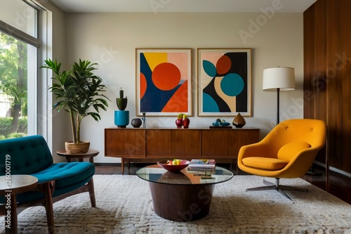 mid century scandinavian interior design of modern living room 