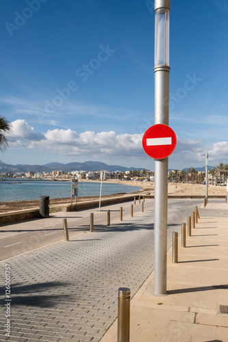 street sign no entry for vehicular traffic near the beach