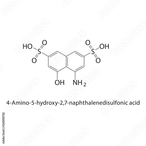 4-Amino-5-hydroxy-2,7- naphthalenedisulfonic acid skeletal structure.Naphthalenedisulfonic acid compound schematic illustration. Simple diagram, chemical structure.