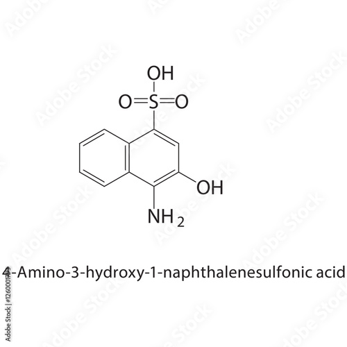 4-Amino-3-hydroxy-1-naphthalenesulfonic acid skeletal structure.Naphthalenedisulfonic acid compound schematic illustration. Simple diagram, chemical structure.