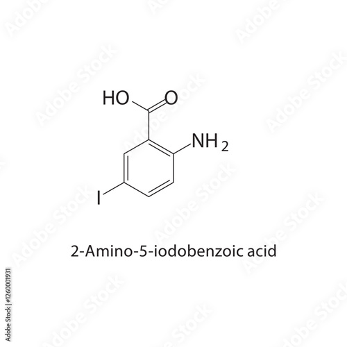 2-Amino-5-iodobenzoic acid skeletal structure.Halogenated benzoic acid compound schematic illustration. Simple diagram, chemical structure.