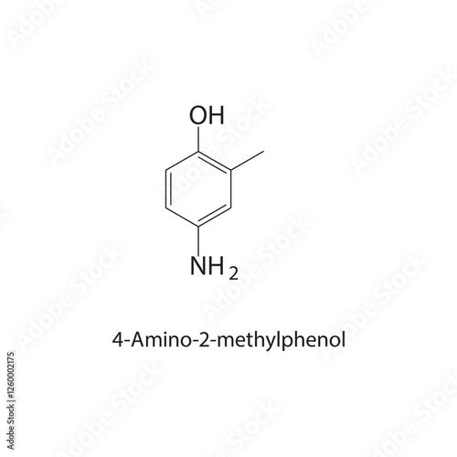 4-Amino-2-methylphenol skeletal structure.Aminophenol derivative compound schematic illustration. Simple diagram, chemical structure.