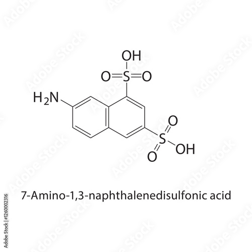 7-Amino-1,3-naphthalenedisulfonic acid skeletal structure.Naphthalenedisulfonic acid derivative compound schematic illustration. Simple diagram, chemical structure.