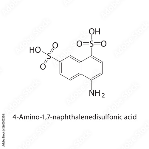 4-Amino-1,7-naphthalenedisulfonic acid skeletal structure.Naphthalenedisulfonic acid derivative compound schematic illustration. Simple diagram, chemical structure.