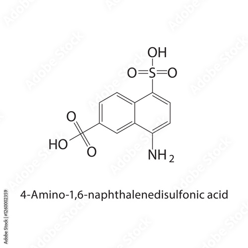 4-Amino-1,6-naphthalenedisulfonic acid skeletal structure.Naphthalenedisulfonic acid derivative compound schematic illustration. Simple diagram, chemical structure.