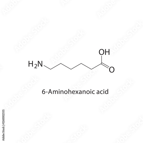 6-Aminohexanoic acid skeletal structure.Amino acid derivative compound schematic illustration. Simple diagram, chemical structure.