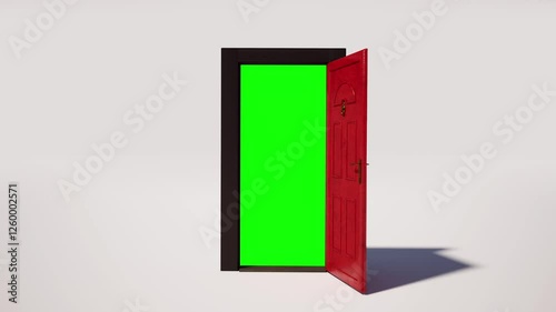 Opening a virtual door, stepping into a new world, 3D animation