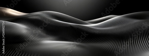 Minimalist Black Background with Swirling Lines for Design Banner Template, Featuring Abstract Geometric Wallpaper with Copy Space in the Center for Text