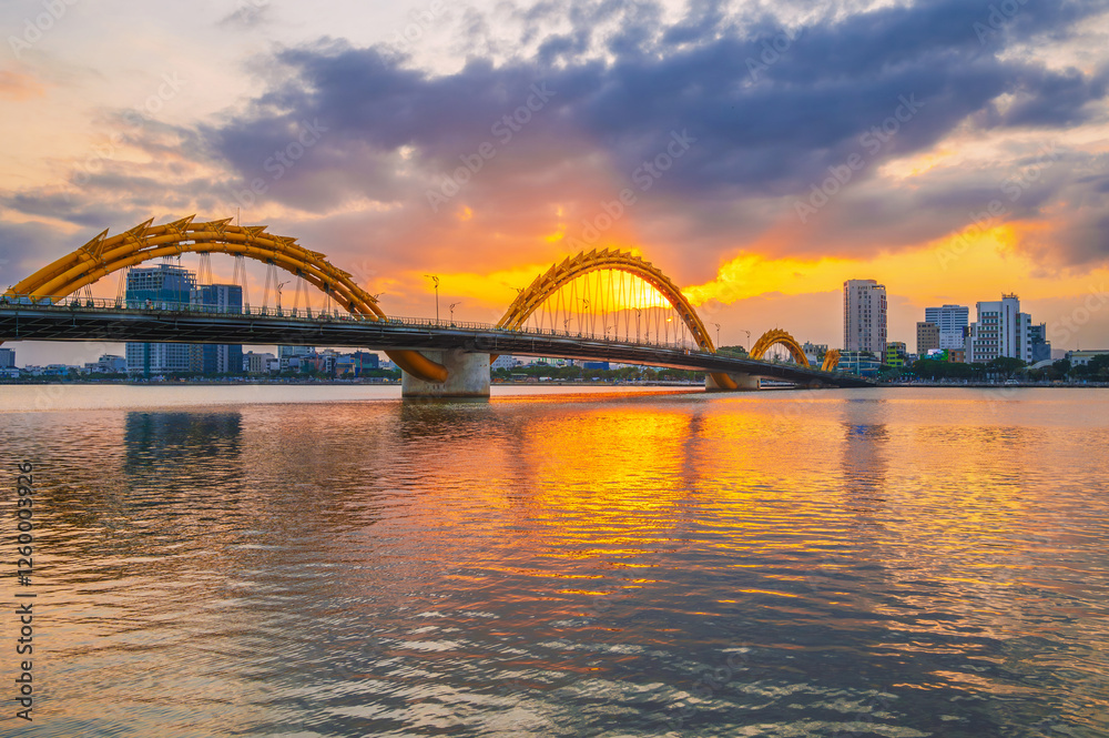 Da Nang, Vietnam: Dragon bridge at sunset. Da Nang, Vietnam: Dragon bridge at sunset.