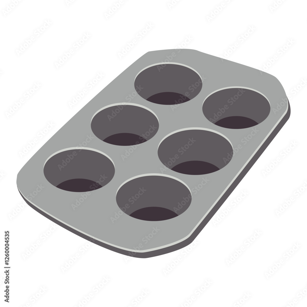 metal baking pan for muffins or cupcakes. Kitchen utensil, isolated on white background. Metal baking dish for desserts. Cartoon vector illustration. metal baking pan for muffins or cupcakes. Kitchen utensil, isolated on white background. Metal baking dish for desserts. Cartoon vector illustration.