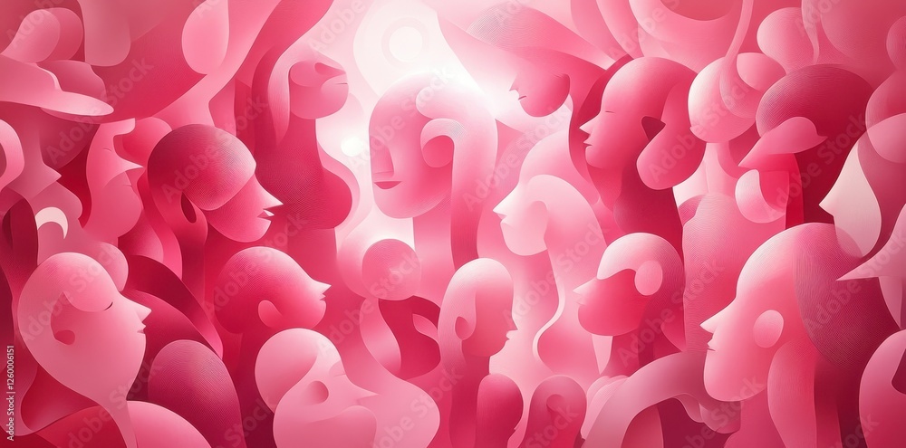 Abstract crowd of faces shown in varying pink hues Abstract crowd of faces shown in varying pink hues