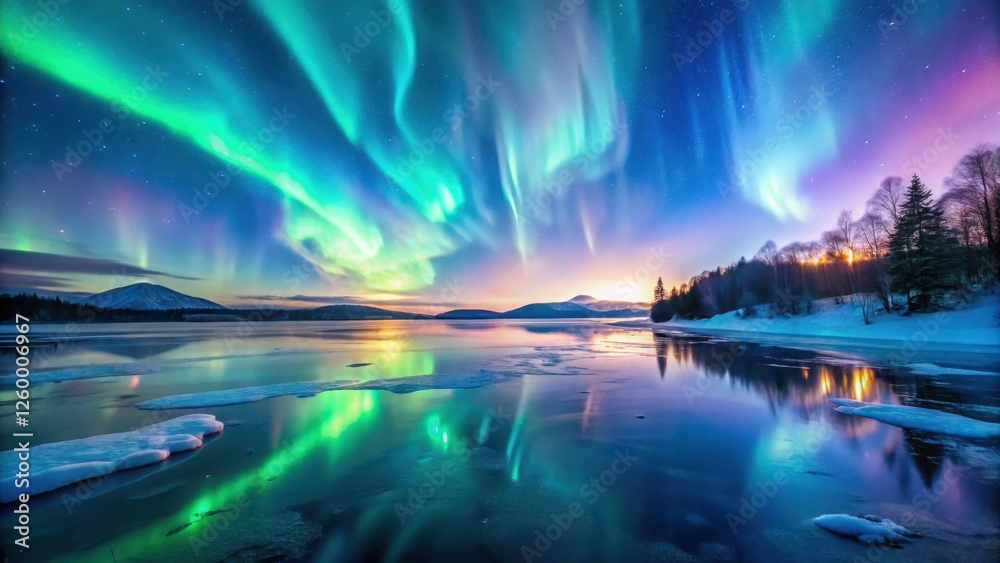 Frozen landscape with vibrant aurora borealis, aurora borealis, frozen lake, aurora borealis, frozen lake Frozen landscape with vibrant aurora borealis, aurora borealis, frozen lake, aurora borealis, frozen lake