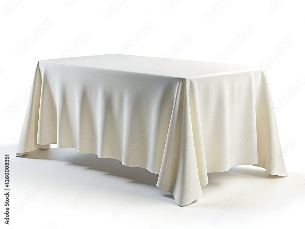 Elegant, empty white rectangular silk tablecloths ideal for events.  Clean and professional.