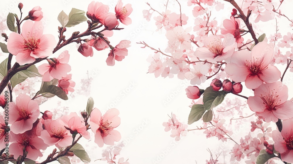 Fototapeta premium Delicate cherry blossom flowers in full bloom on a soft background creating a serene atmosphere