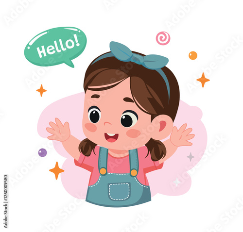 kid baby girl happy smile greet and waving hand