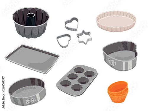 Set of various baking forms. Cartoon vector illustration.