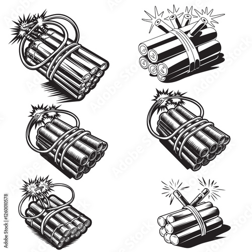 a bundle of dynamite sticks tied together with a strap vector. strap silhouette.