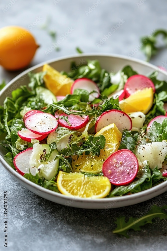 Fresh salad with beets and greens, topped with orange slices. A vibrant and healthy meal option. Fresh salad with beets and greens, topped with orange slices. A vibrant and healthy meal option.