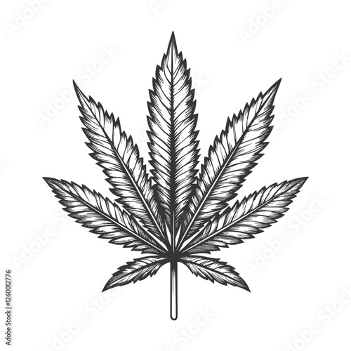Vintage Hemp Leaf Illustration Representing Natural and Medicinal Use