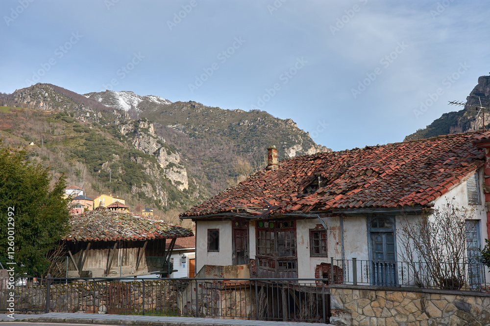 Stunning view of the rugged mountains surrounding Pola de Somiedo in Asturias, Spain Stunning view of the rugged mountains surrounding Pola de Somiedo in Asturias, Spain