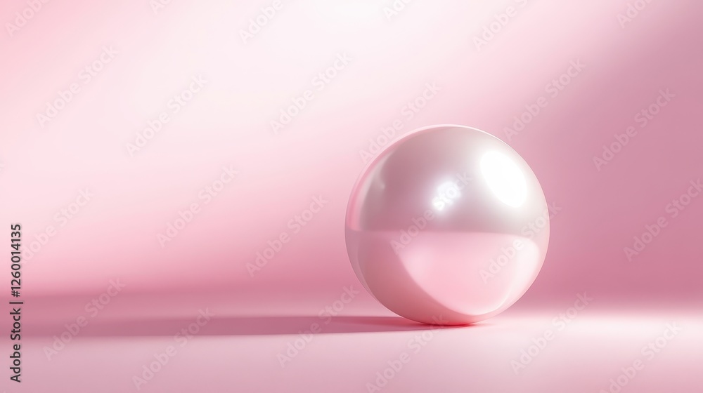 Luminous sphere on pink background showcasing smooth reflective surface