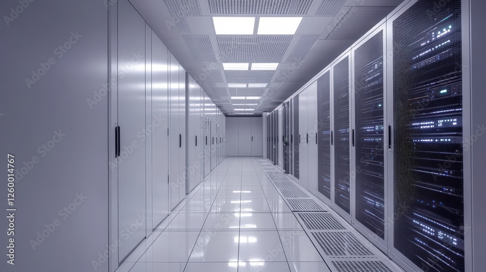 Obraz premium Hightech server room interior with modern design and advanced technology infrastructure