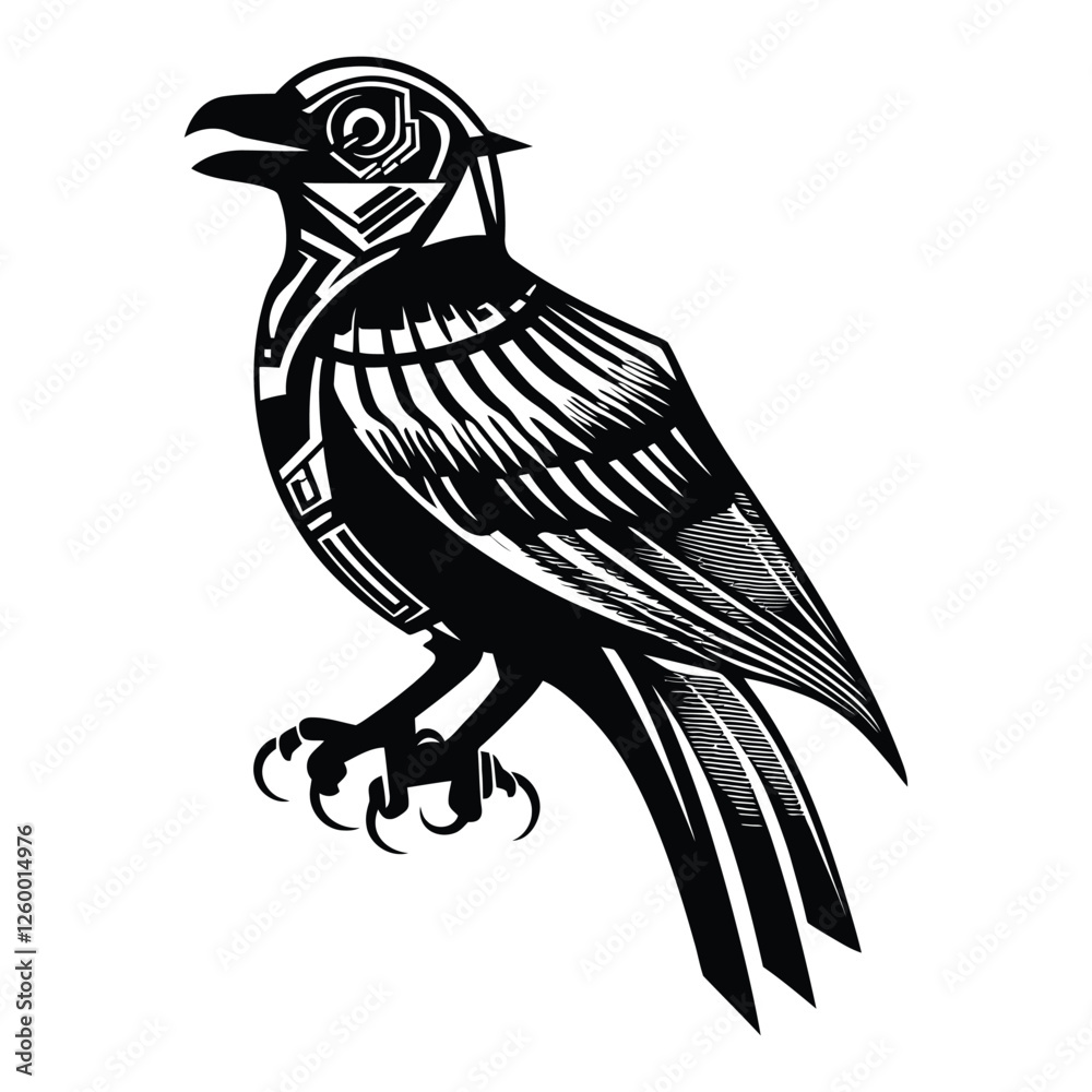 Obraz premium Intricate Stylized Bird with Futuristic and Tribal-Inspired Art Elements