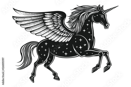 Winged Fantasy Horse with Cosmic Starry Body and Mythical Charm