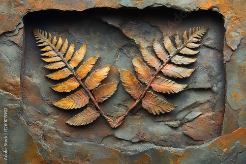 Detailed fossilized ferns on a rocky surface showcasing ancient plant life from prehistoric times