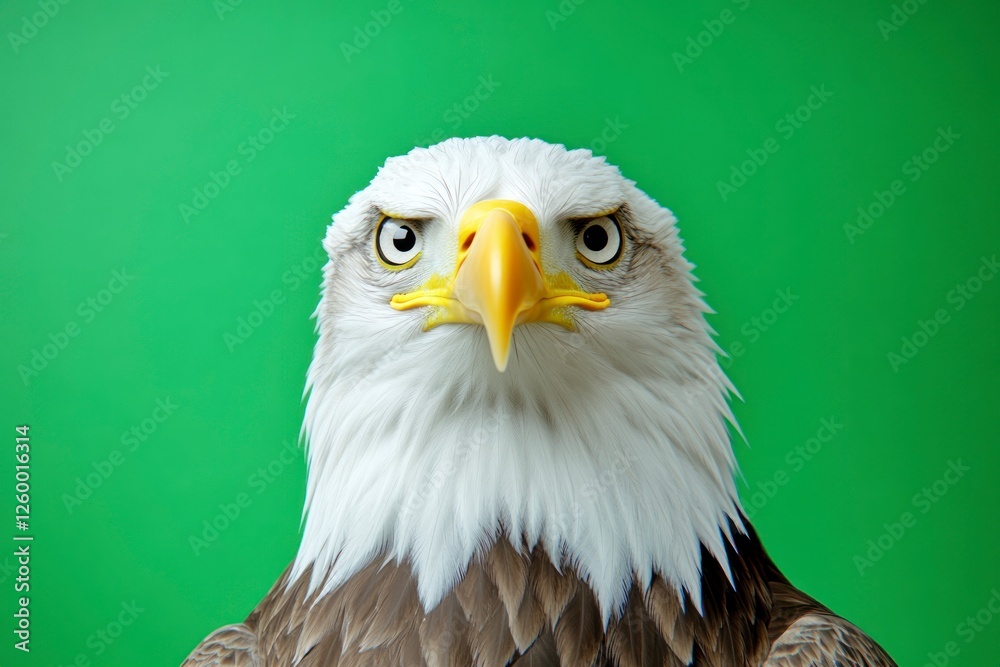 Portrait of an eagle with a green background, copy space concept