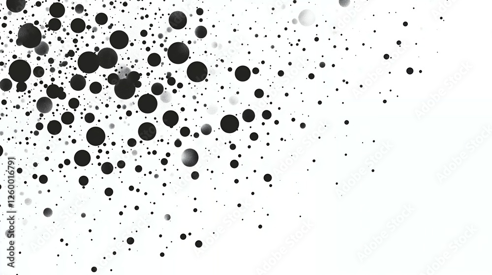 Abstract black and white scattered circles on white background, concept for design, texture, and modern art Abstract black and white scattered circles on white background, concept for design, texture, and modern art