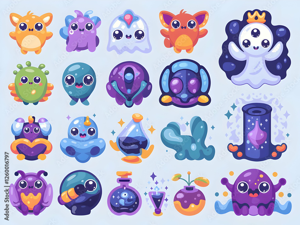Obraz premium Adorable Kawaii Cute Monster Creatures Fantasy Art