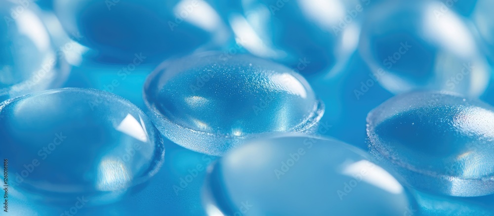 Matte gelatin capsules in varying sizes on a vibrant blue backdrop showcasing texture and depth with highlights and subtle reflections in light Matte gelatin capsules in varying sizes on a vibrant blue backdrop showcasing texture and depth with highlights and subtle reflections in light