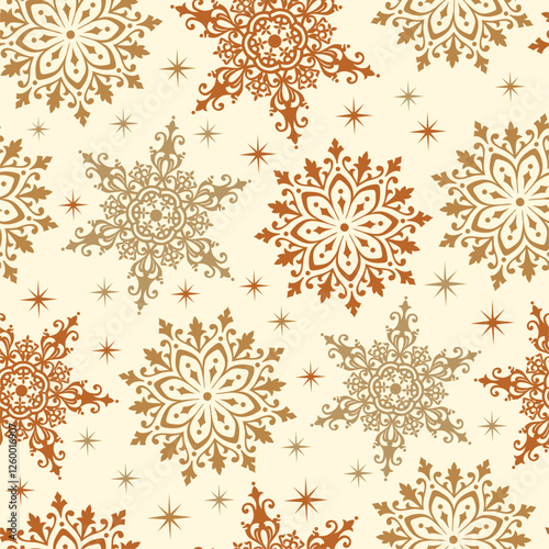 Seamless pattern of Elegant Snowflakes, Champagne and Gold Snowflakes-Christmas Vector Design