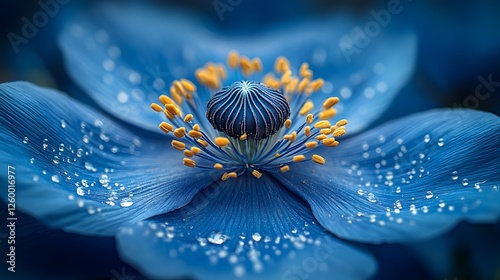 A Mesmerizing Artistic Close-Up Composite of a Blue Poppy Flower Surrounded by the Naturistic Beauty of Washington State, USA photo