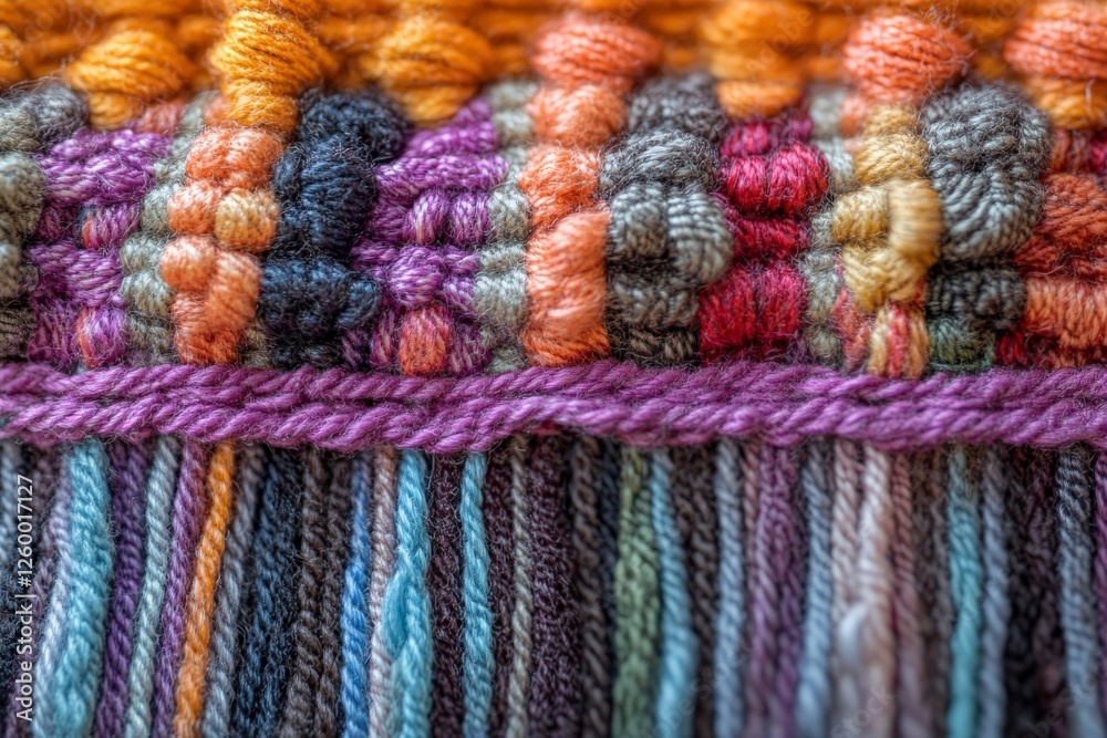 Colorful woven textile showcasing intricate patterns and textures in vibrant yarns Colorful woven textile showcasing intricate patterns and textures in vibrant yarns
