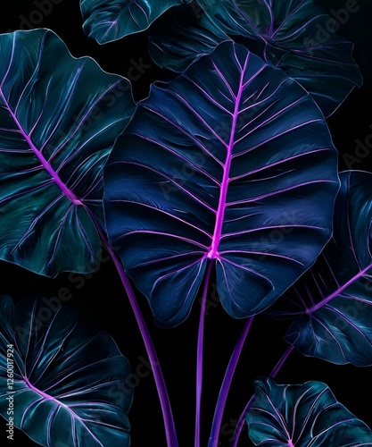 abstract purple fractal backgrounds with tropical leaves photo